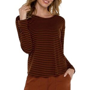 Liverpool Women's Chocolate and Rust Striped Long Sleeve Top